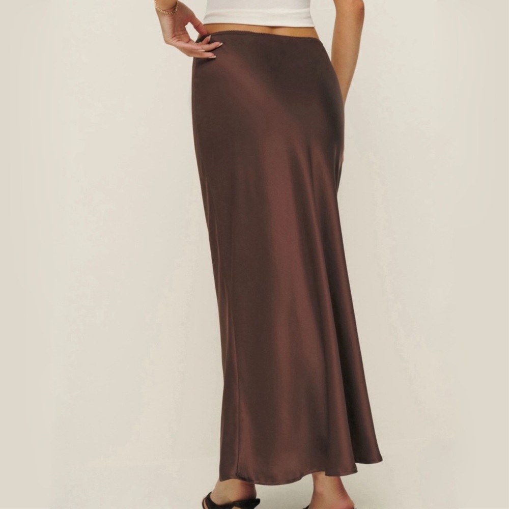 Reformation Layla Silk Skirt in Cafe Brown
